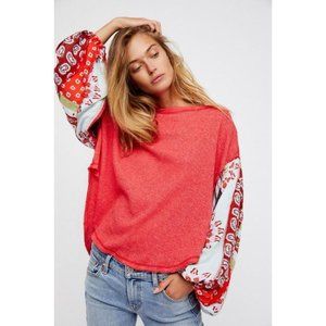 We The Free Blossom Thermal Balloon Sleeve Boho Paisley Red